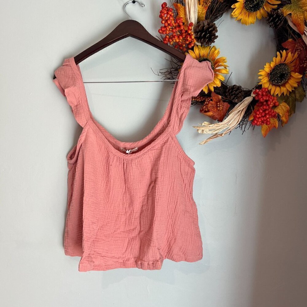 Marine Layer Jude Flutter Sleeve Tank LARGE in Rosette Pink